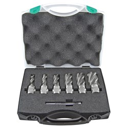 Holemaker ASSET-G Silver Series HSS Annular Cutter 6 Piece Set METRIC SHORT 13, 14, 16, 18, 22, 26mm & PIN